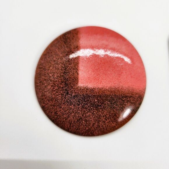 2 Large Copper Enamel Brooch Pins VTG Circle Octagon Shape Modernist MCM + Box - Picture 3 of 5